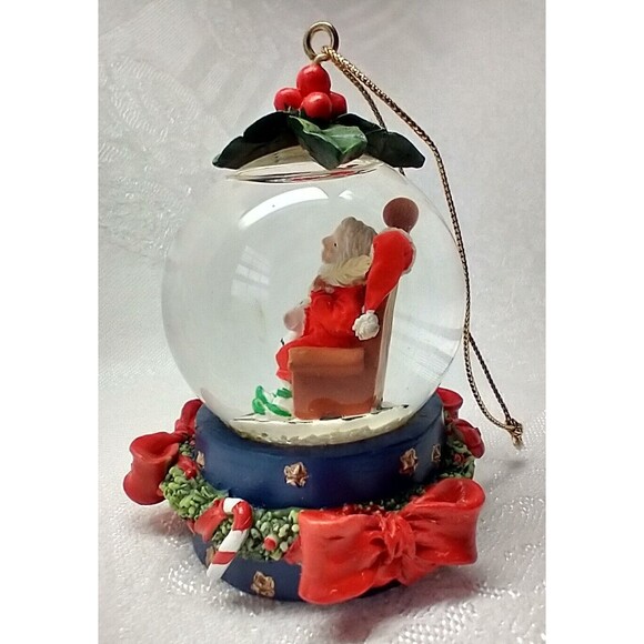 Water Snow Globe Santa Checking His List Ornament Glass New In Box - Picture 2 of 8